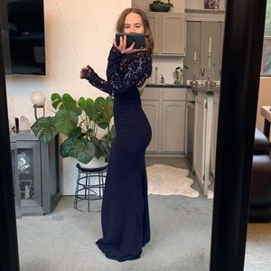 Lulu’s Navy Blue Lace Maxi Dress